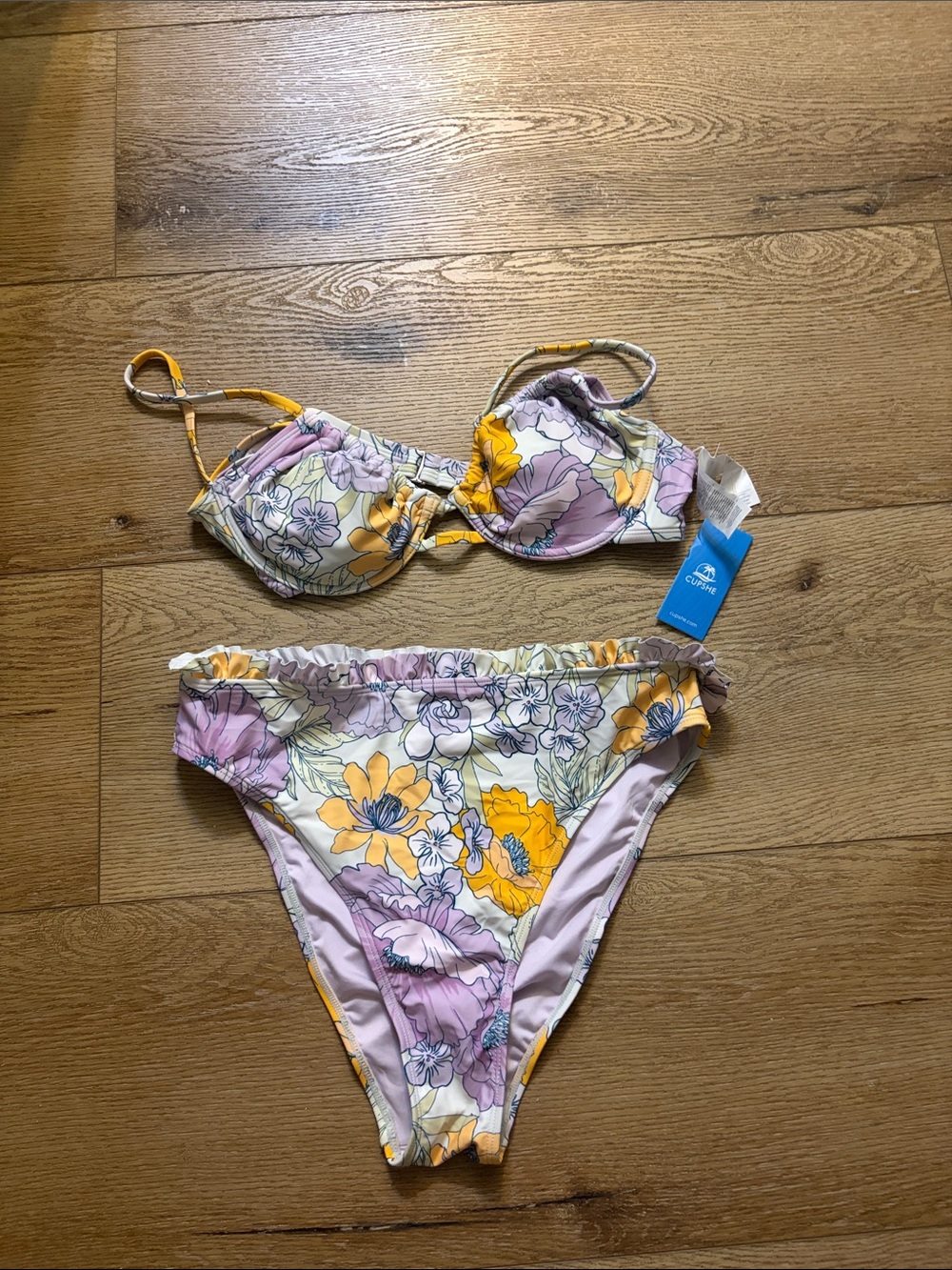 Amazon Floral Bikini Set in Yellow, Lavender, White